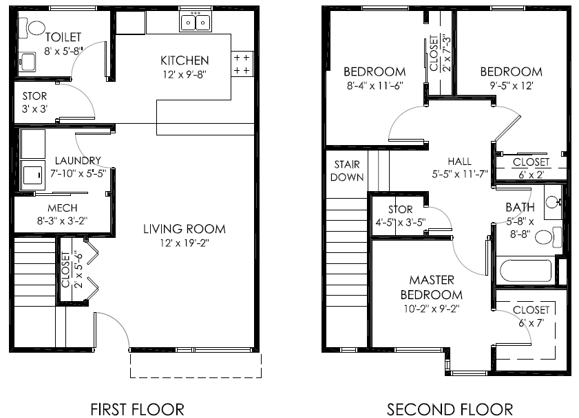 Floor plan for 3 beds, 1 bath, 1135 sqft